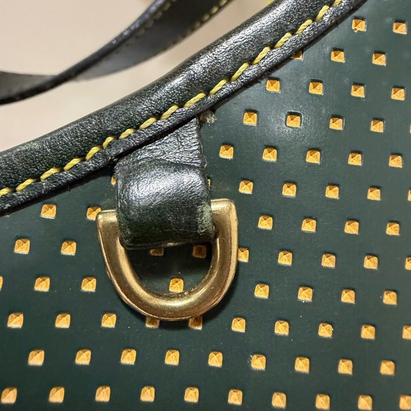 Vintage Dooney & Bourke Cabrio Green/Yellow Perforated Leather Large Hobo Bag - Picture 11 of 16
